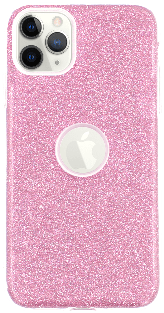 Apple iPhone 11 Pro Max szilikon tok csillogó hátlap logó kihagyós rózsaszín