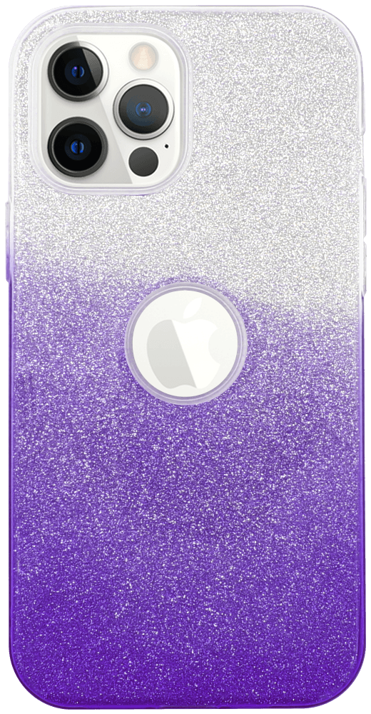Apple iPhone 12 Pro Max szilikon tok csillogó hátlap logó kihagyós lila/ezüst