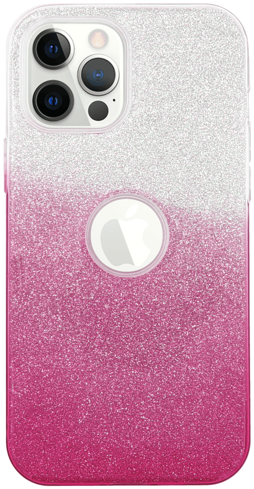 Apple iPhone 12 Pro Max szilikon tok csillogó hátlap logó kihagyós rózsaszín/ezüst