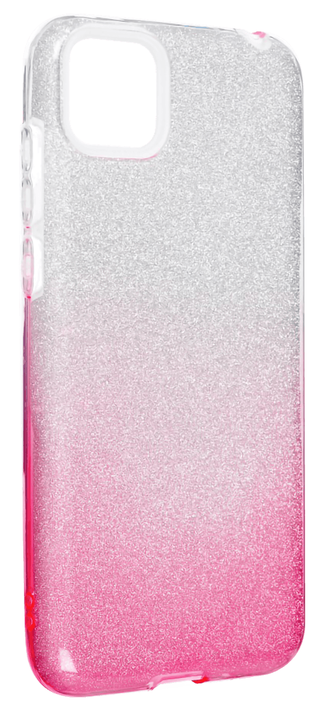 Apple iPhone 12 Mini szilikon tok csillogó hátlap logó kihagyós rózsaszín/ezüst