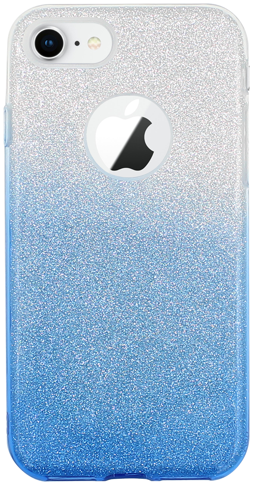 Apple iPhone 8 szilikon tok csillogó hátlap logónál átlátszó kék/ezüst