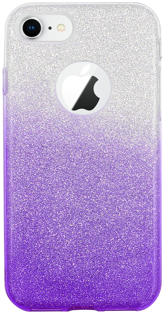 Apple iPhone 8 szilikon tok csillogó hátlap logónál átlátszó lila/ezüst