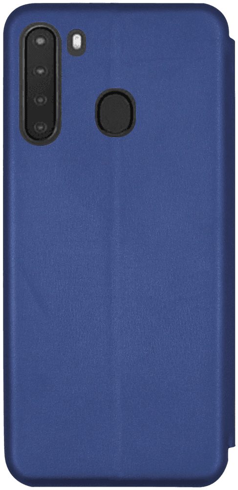 Samsung Galaxy A21 (SM-A210F) oldalra nyíló mágneses flipes bőrtok prémium minőség sötétkék