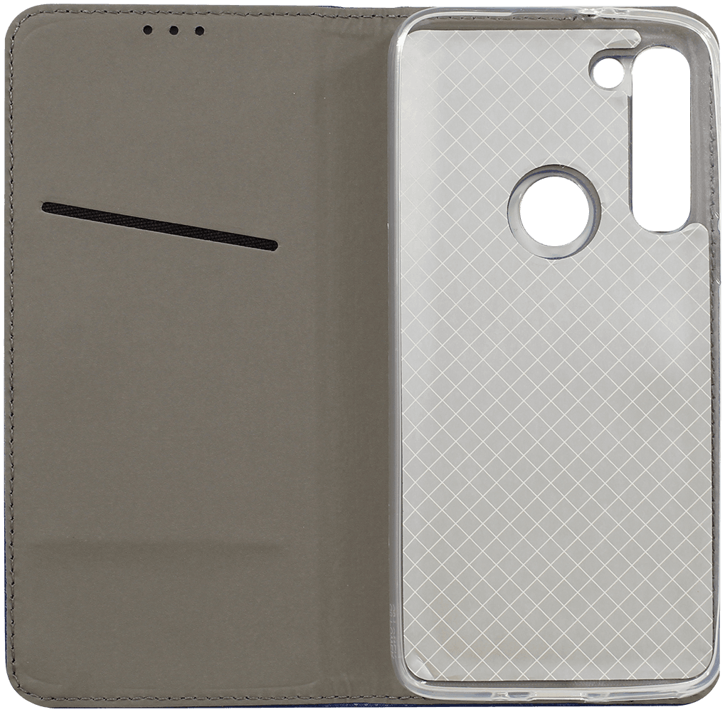Motorola Moto G8 Power oldalra nyíló mágneses flipes bőrtok rombusz mintás sötétkék