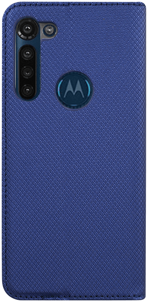 Motorola Moto G8 Power oldalra nyíló mágneses flipes bőrtok rombusz mintás sötétkék