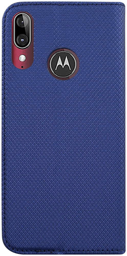 Motorola Moto E6 Plus oldalra nyíló mágneses flipes bőrtok rombusz mintás sötétkék