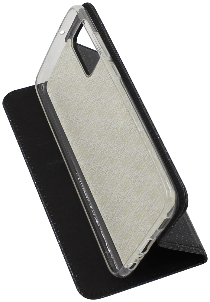 Samsung Galaxy A02s (SM-A025) oldalra nyíló flipes bőrtok csillámos fekete