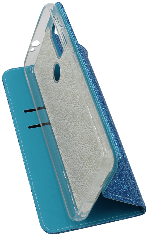 Motorola Moto G10 oldalra nyíló flipes bőrtok csillámos kék