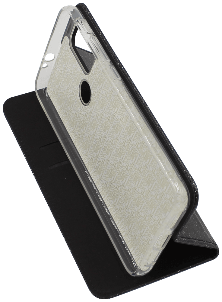 Motorola Moto G30 oldalra nyíló flipes bőrtok csillámos fekete