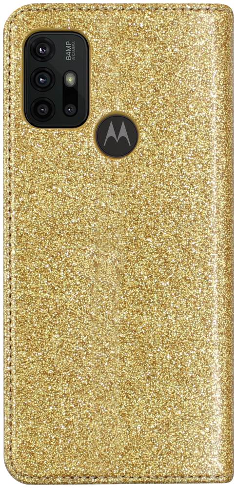 Motorola Moto G30 oldalra nyíló flipes bőrtok csillámos arany