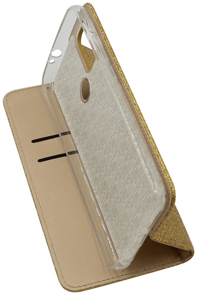 Motorola Moto G30 oldalra nyíló flipes bőrtok csillámos arany
