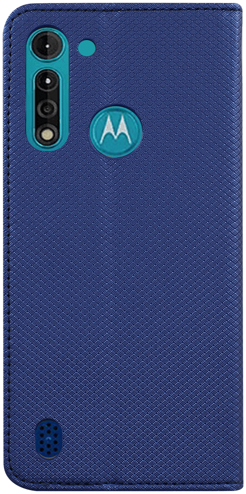 Motorola Moto G8 Power Lite oldalra nyíló flipes bőrtok rombusz mintás sötétkék