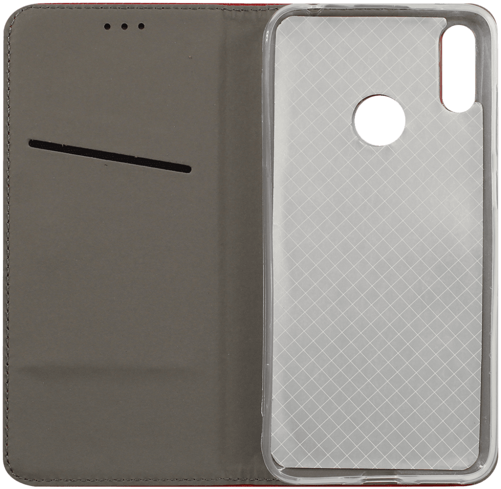Huawei Y7 Prime 2019 oldalra nyíló flipes bőrtok rombusz mintás piros