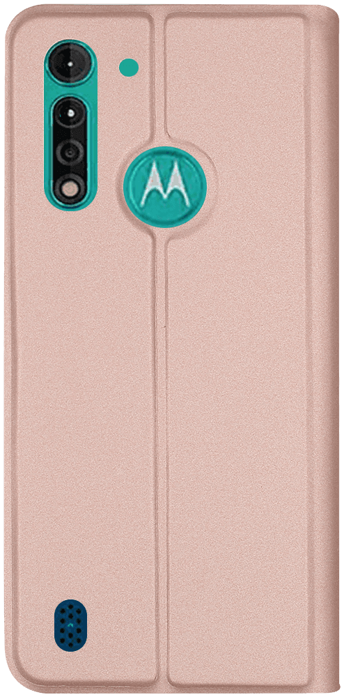 Motorola Moto G8 Power Lite oldalra nyíló flipes bőrtok elől-hátul mágneses rozéarany