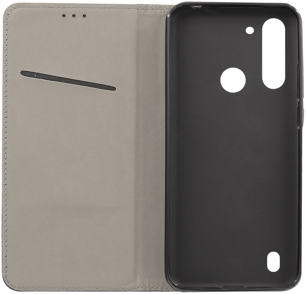 Motorola Moto G8 Power Lite oldalra nyíló flipes bőrtok rombusz mintás fekete