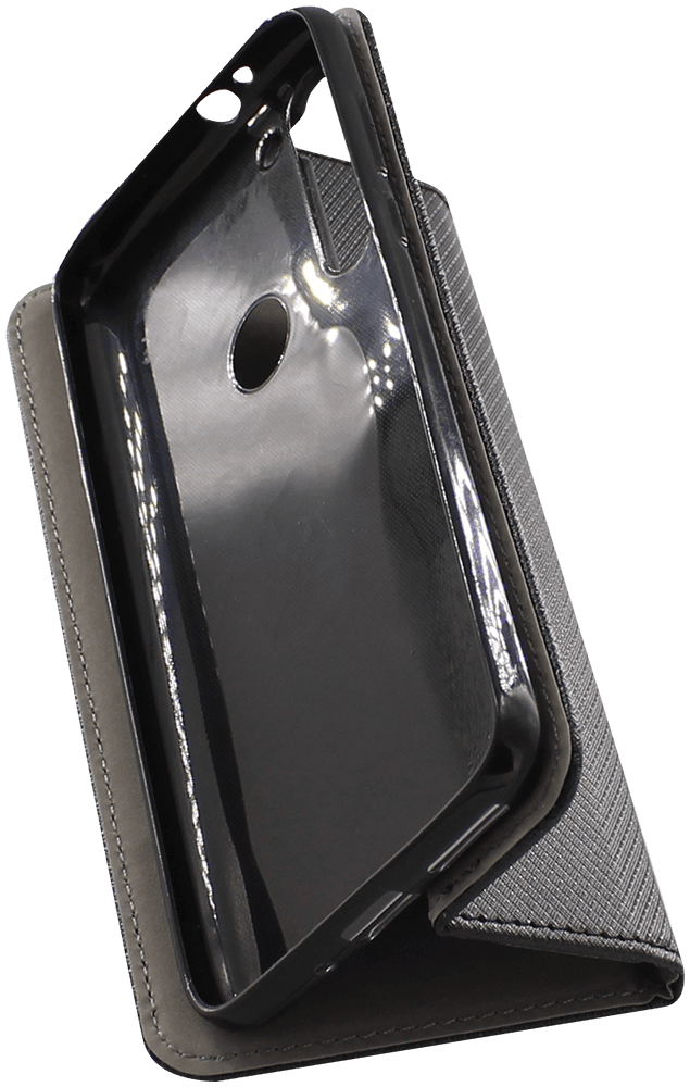 Motorola Moto G8 Power oldalra nyíló flipes bőrtok rombusz mintás fekete