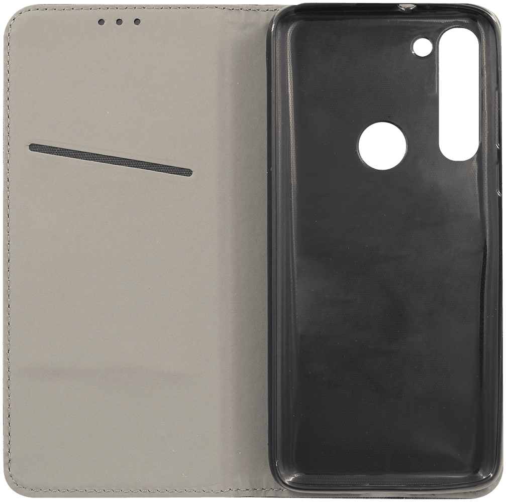 Motorola Moto G8 Power oldalra nyíló flipes bőrtok rombusz mintás fekete
