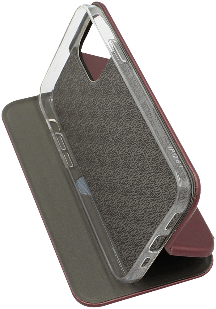 Apple iPhone 12 Pro oldalra nyíló mágneses flipes bőrtok prémium minőség bordó