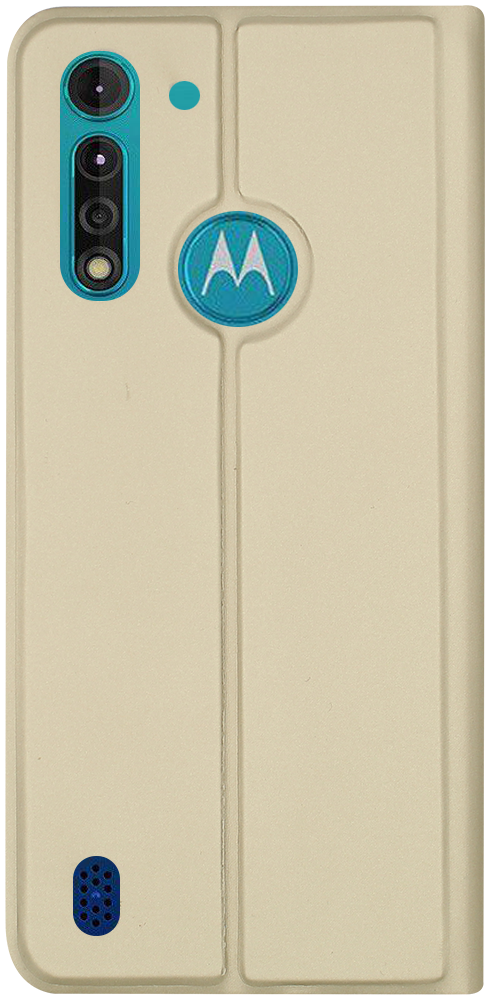 Motorola Moto G8 Power Lite oldalra nyíló flipes bőrtok elől-hátul mágneses arany