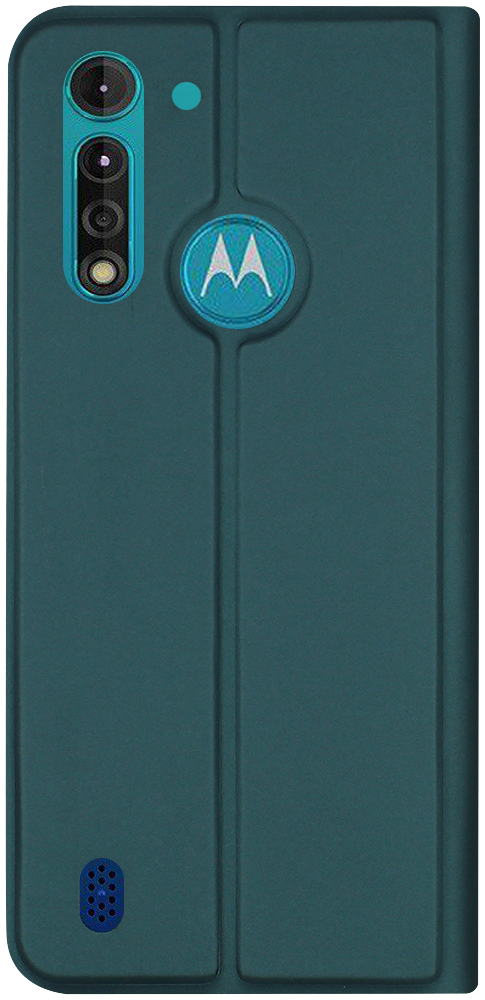 Motorola Moto G8 Power Lite oldalra nyíló mágneses flipes elől-hátul mágneses sötétzöld