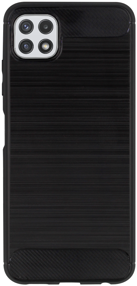 Samsung Galaxy A22 5G (SM-A226B) ütésálló szilikon tok szálcsiszolt-karbon minta légpárnás sarok fekete