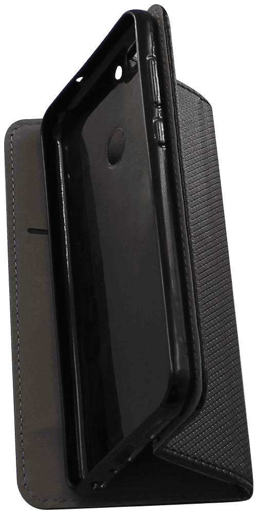 Huawei P Smart (Enjoy 7S) oldalra nyíló flipes bőrtok rombusz mintás fekete