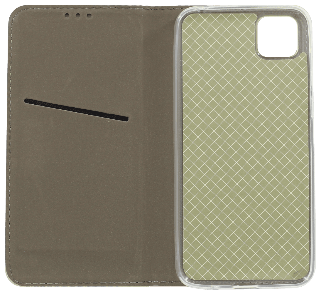 Huawei Y5P oldalra nyíló flipes bőrtok rombusz mintás arany