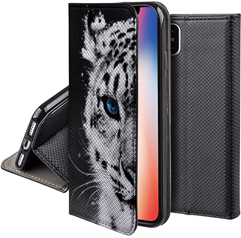 LG G8 ThinQ oldalra nyíló flipes bőrtok rombusz mintás fekete