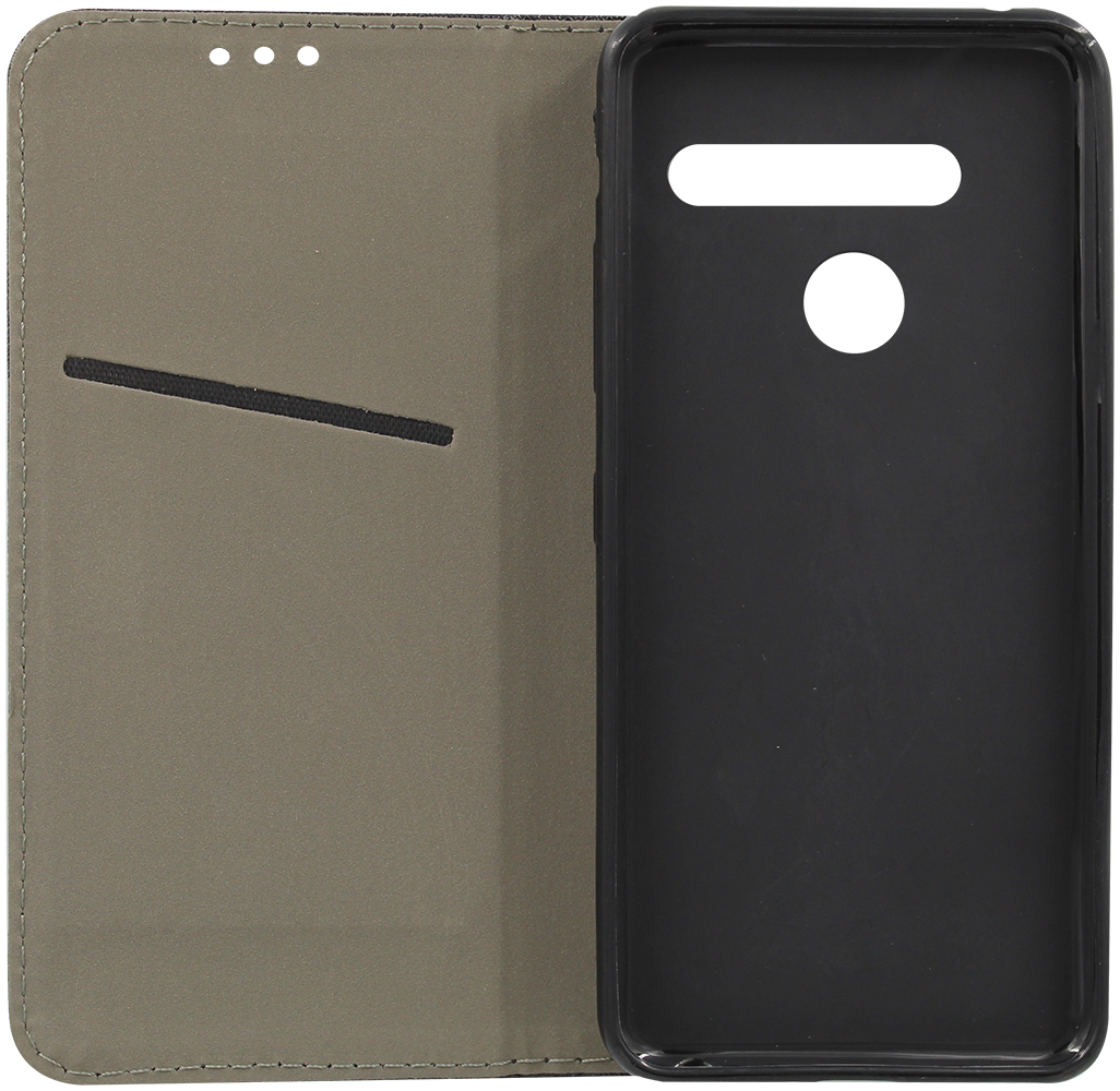 LG G8 ThinQ oldalra nyíló flipes bőrtok rombusz mintás fekete