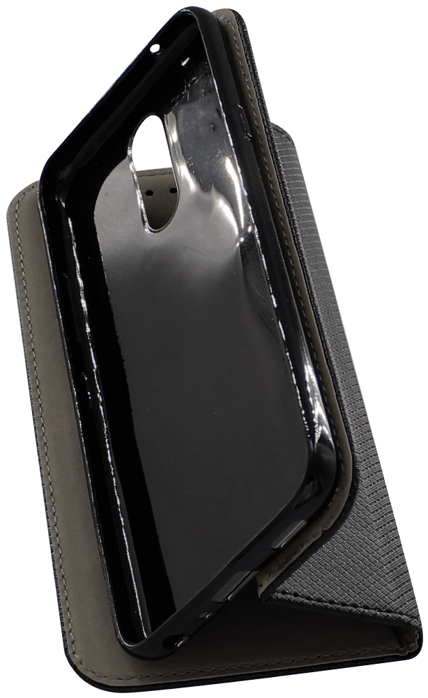 LG K40 (K12 Plus) oldalra nyíló flipes bőrtok rombusz mintás fekete