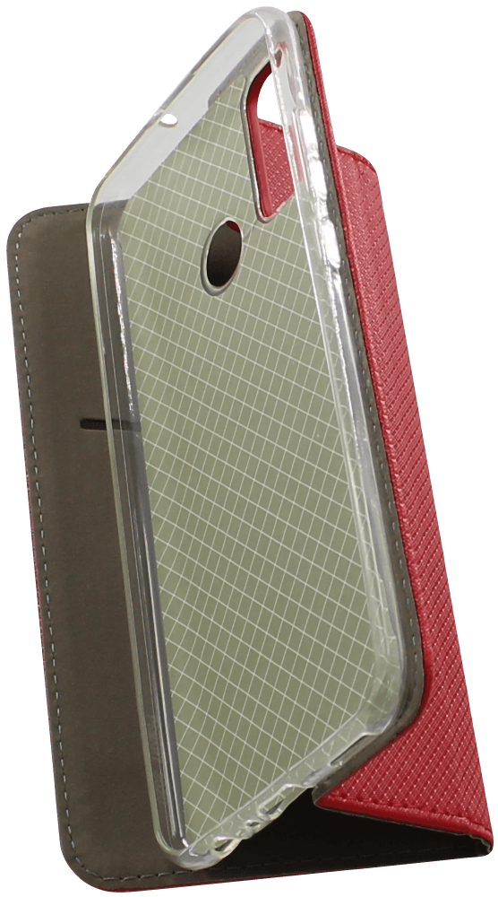 Huawei P Smart 2020 oldalra nyíló flipes bőrtok rombusz mintás piros