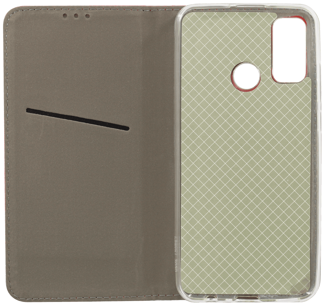 Huawei P Smart 2020 oldalra nyíló flipes bőrtok rombusz mintás piros