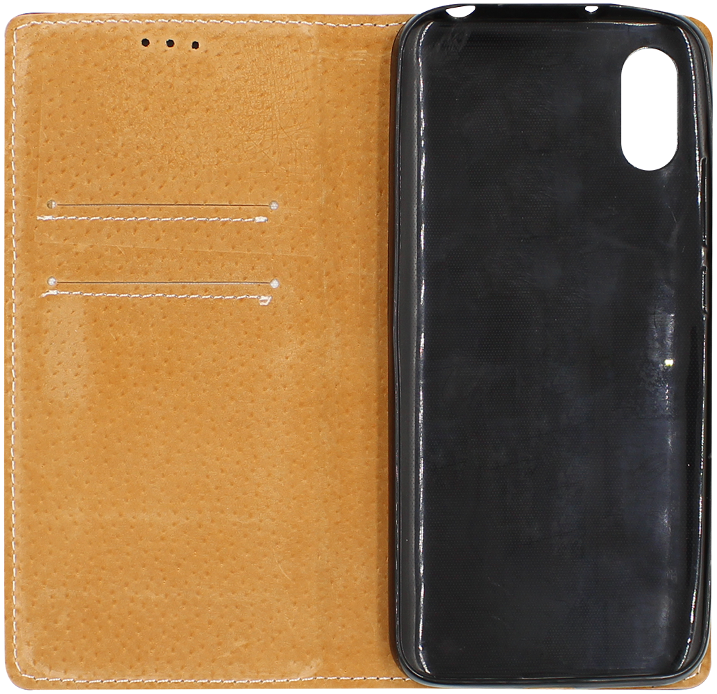 Xiaomi Redmi 9A oldalra nyíló flipes bőrtok valódi bőr sötétkék