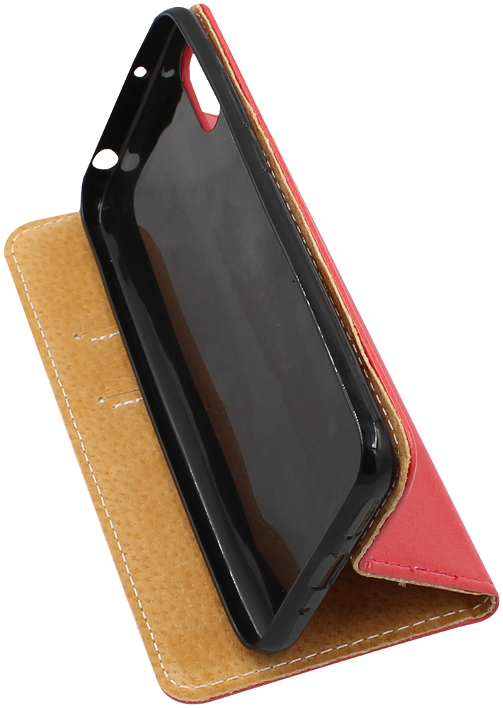 Xiaomi Redmi 9A oldalra nyíló flipes bőrtok valódi bőr piros