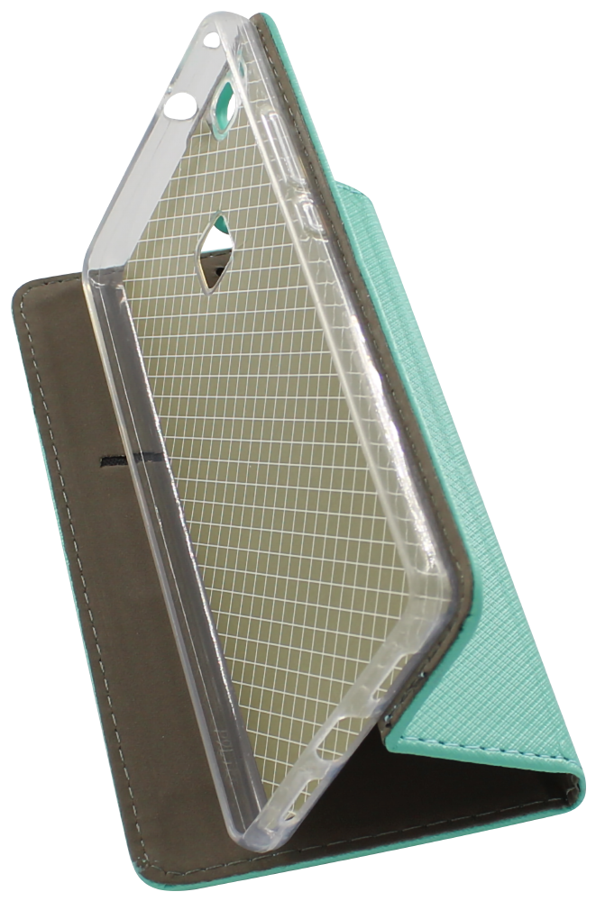 Huawei P9 Lite oldalra nyíló flipes bőrtok rombusz mintás mentazöld