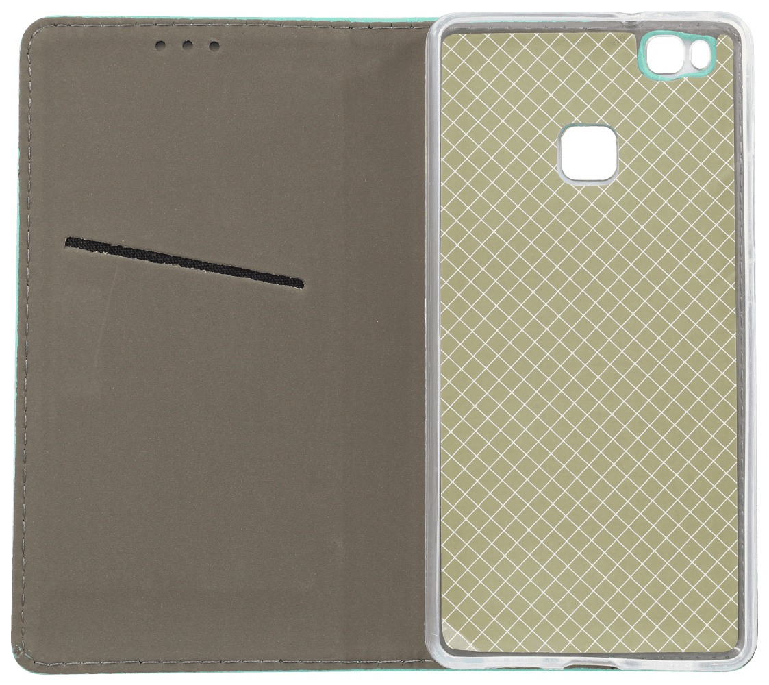 Huawei P9 Lite oldalra nyíló flipes bőrtok rombusz mintás mentazöld