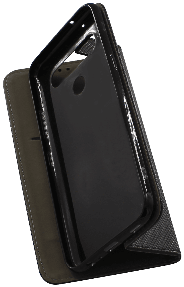LG K61 oldalra nyíló flipes bőrtok rombusz mintás fekete