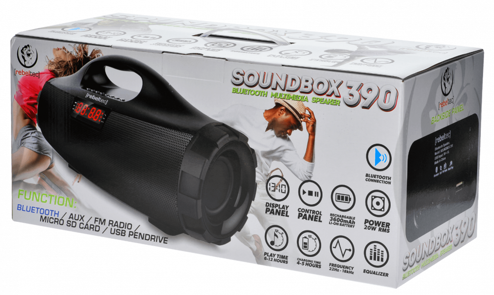 Samsung Galaxy J3 2016 (J320) kompatibilis bluetooth hangszóró Rebeltec Soundbox 390 fekete