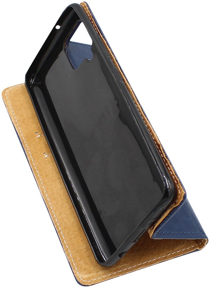 Samsung Galaxy A42 5G (SM-A426B) oldalra nyíló flipes bőrtok valódi bőr sötétkék