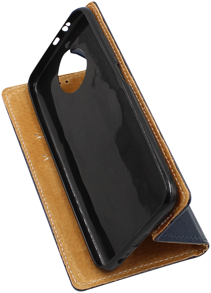 Xiaomi Redmi Note 9T oldalra nyíló flipes bőrtok valódi bőr sötétkék