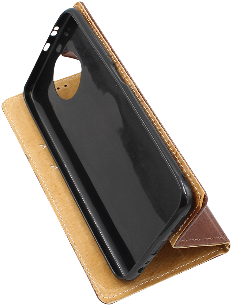 Xiaomi Redmi Note 9T oldalra nyíló flipes bőrtok valódi bőr barna