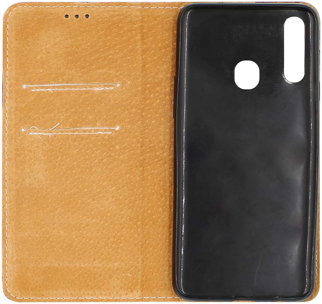 Samsung Galaxy A20s (SM-A207F) oldalra nyíló flipes bőrtok valódi bőr sötétkék