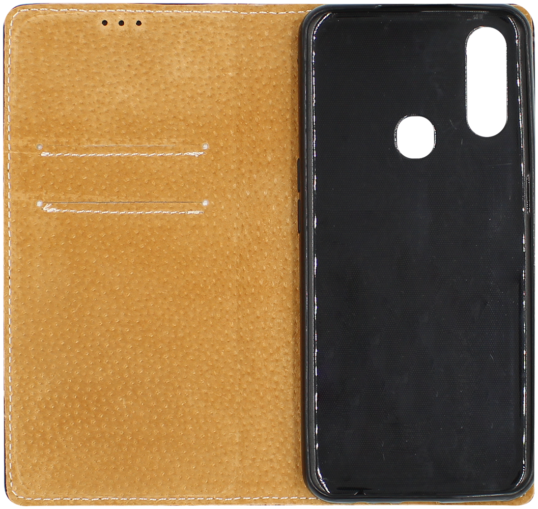 Oppo A31 oldalra nyíló flipes bőrtok valódi bőr fekete