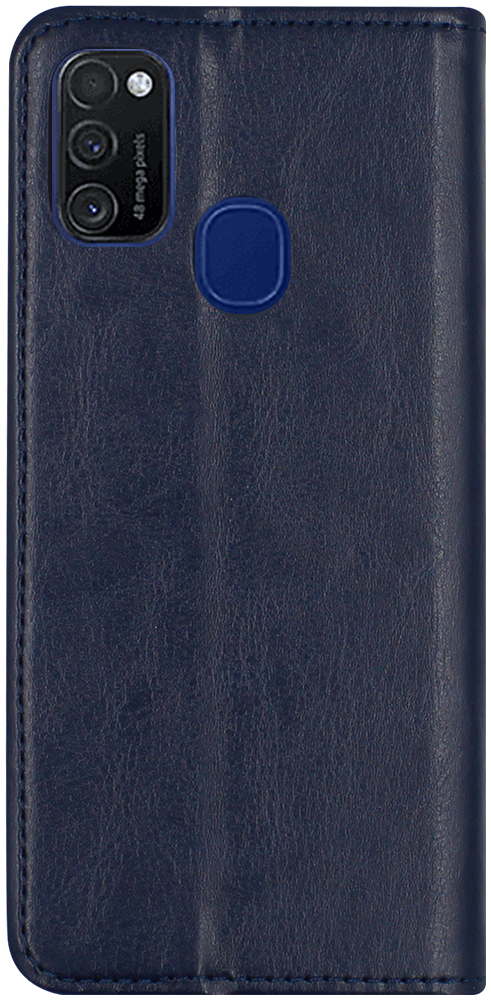 Samsung Galaxy M21 (SM-M215F) oldalra nyíló flipes bőrtok valódi bőr sötétkék