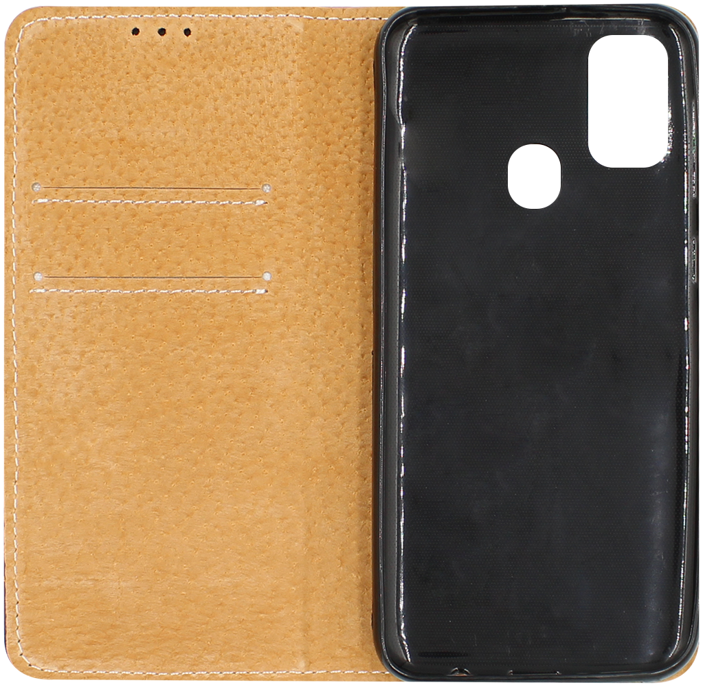 Samsung Galaxy M21 (SM-M215F) oldalra nyíló flipes bőrtok valódi bőr sötétkék
