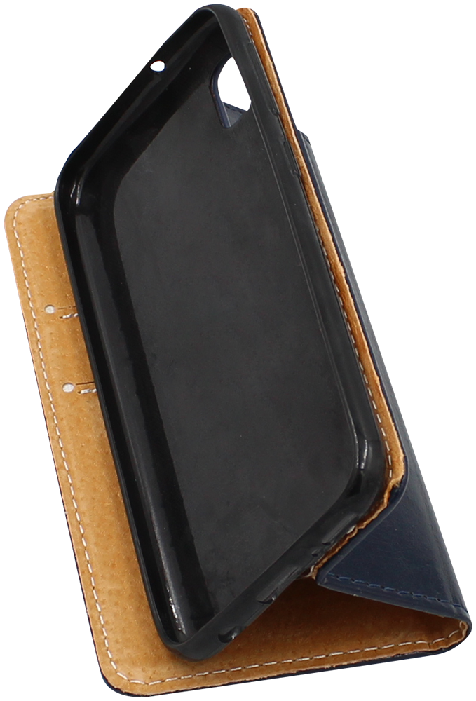 Samsung Galaxy A10e (SM-A102) oldalra nyíló flipes bőrtok valódi bőr sötétkék