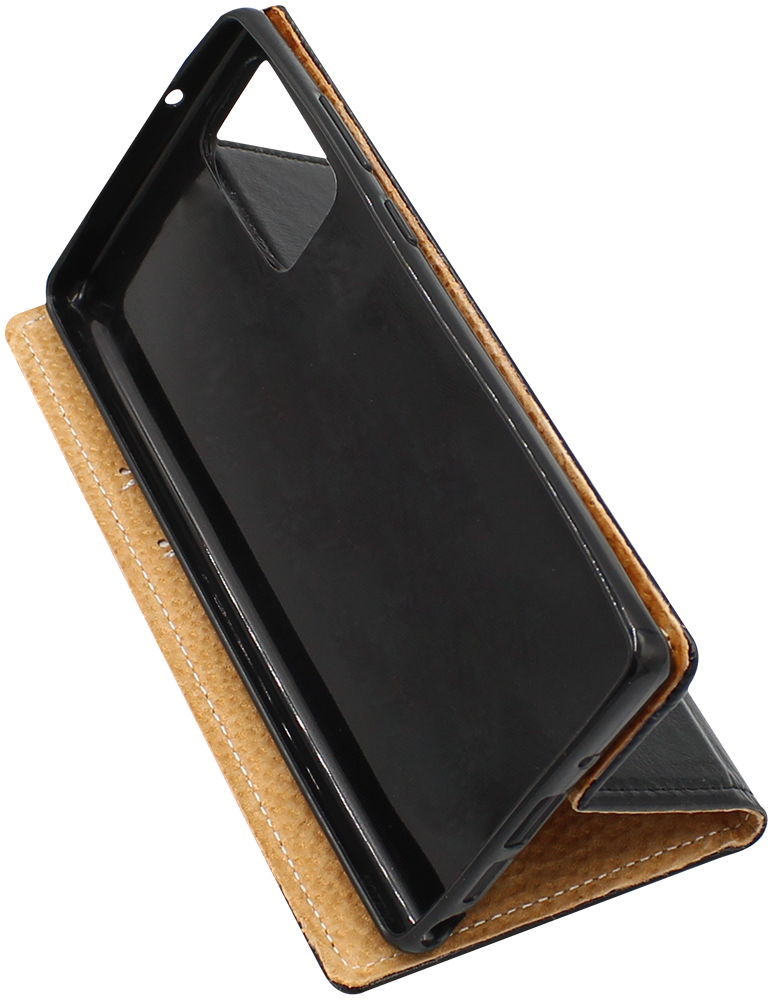Samsung Galaxy Note 20 (SM-N980F) oldalra nyíló flipes bőrtok valódi bőr fekete