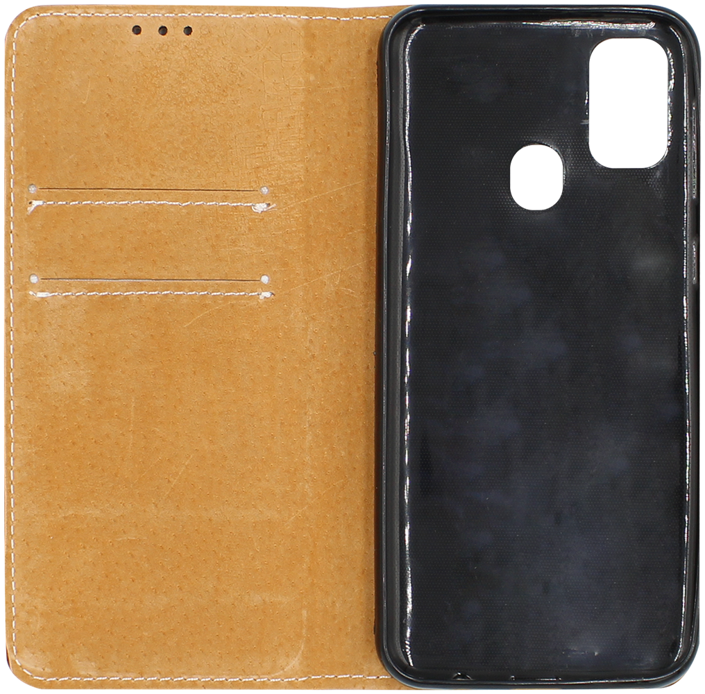Samsung Galaxy M21 (SM-M215F) oldalra nyíló flipes bőrtok valódi bőr barna