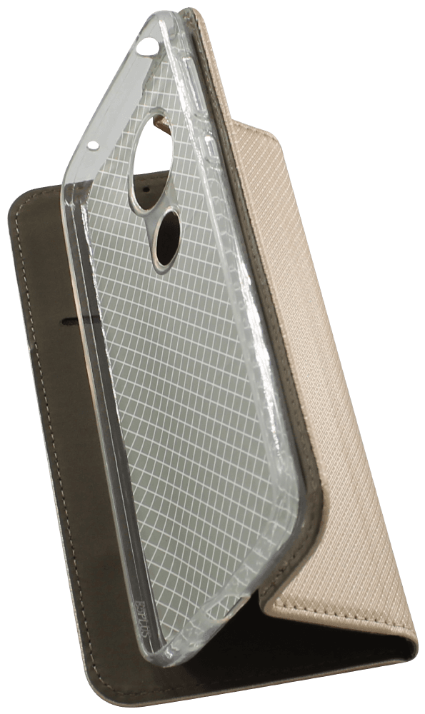 Motorola Moto E5 Plus oldalra nyíló flipes bőrtok rombusz mintás arany