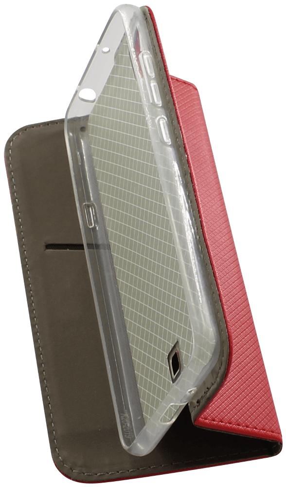 LG K20 2019 oldalra nyíló flipes bőrtok rombusz mintás piros